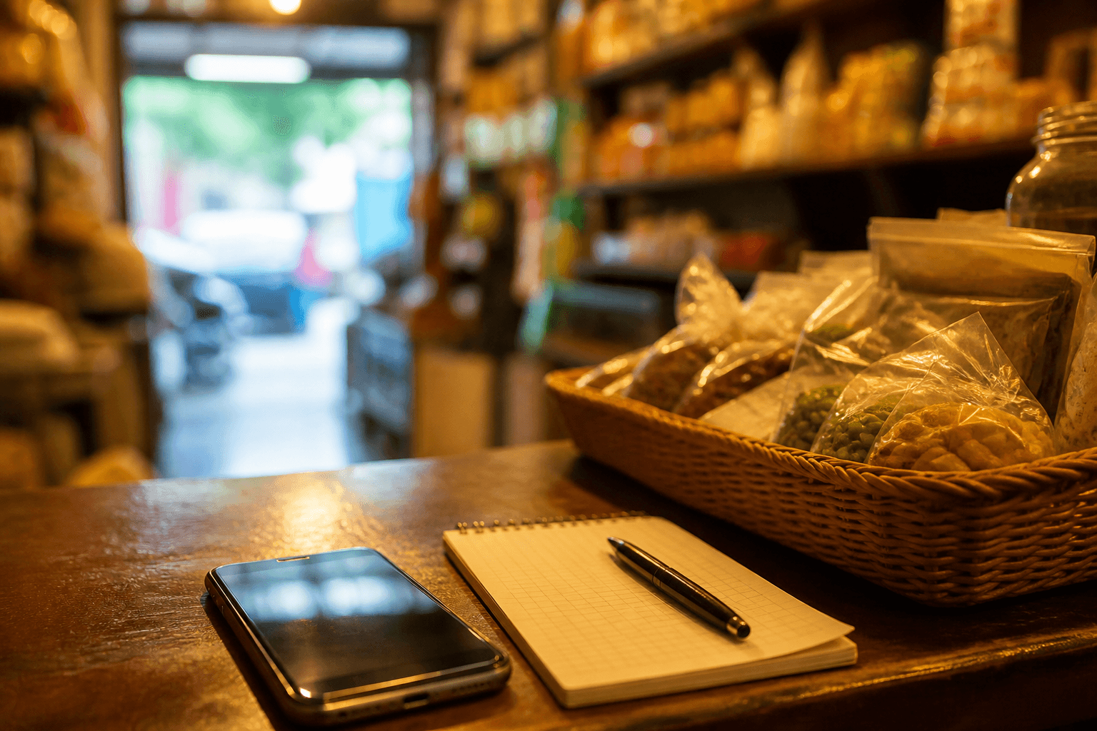smartphone on a local shop counter ready for customer chats — How to Start an AI Social Media Marketing Agency with ₹0 Investment (Toward ₹…